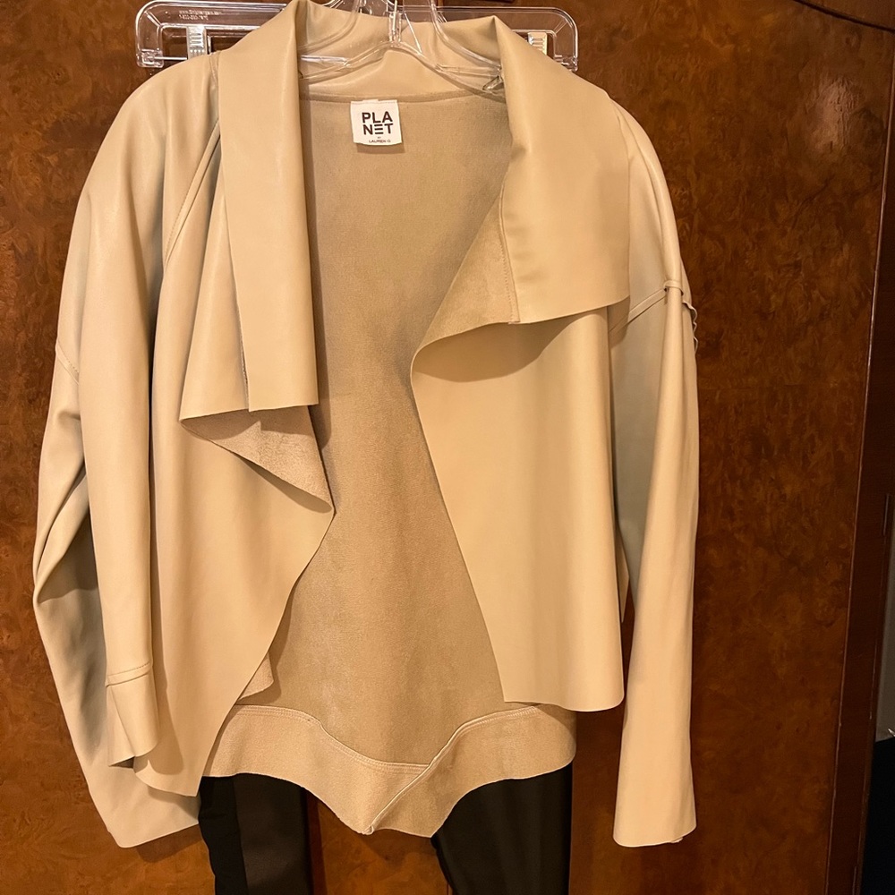Planet by Lauren G. Vegan leather cropped asymmetrical jacket